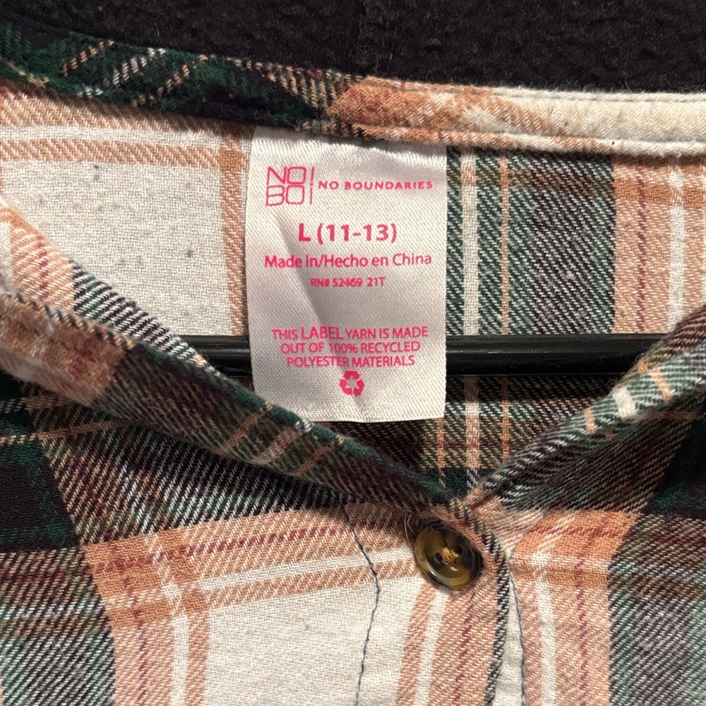 No Boundaries Green and Brown Plaid Shirt - Picture 2 of 3